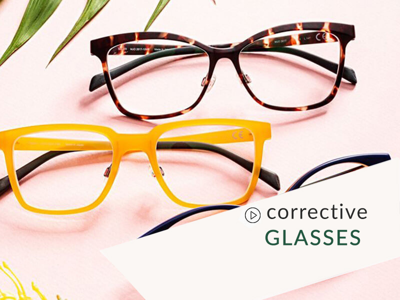 Okulary korekcyjne w różnych oprawkach.